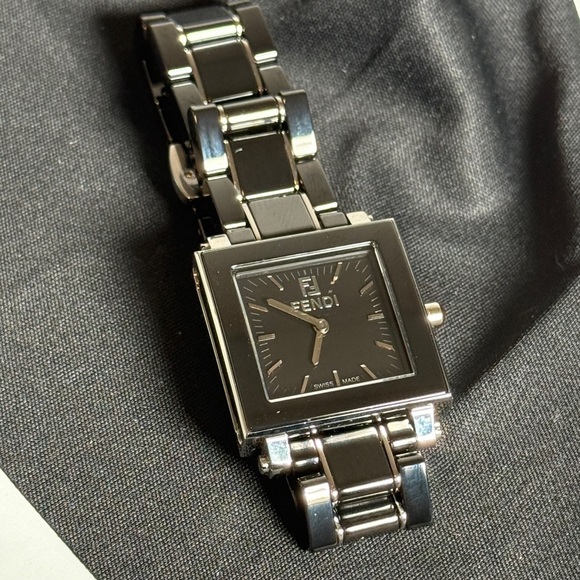 Fendi Accessories - Fendi Orologi 6200L Swiss Made Watch Black Stainless Steel Square Face